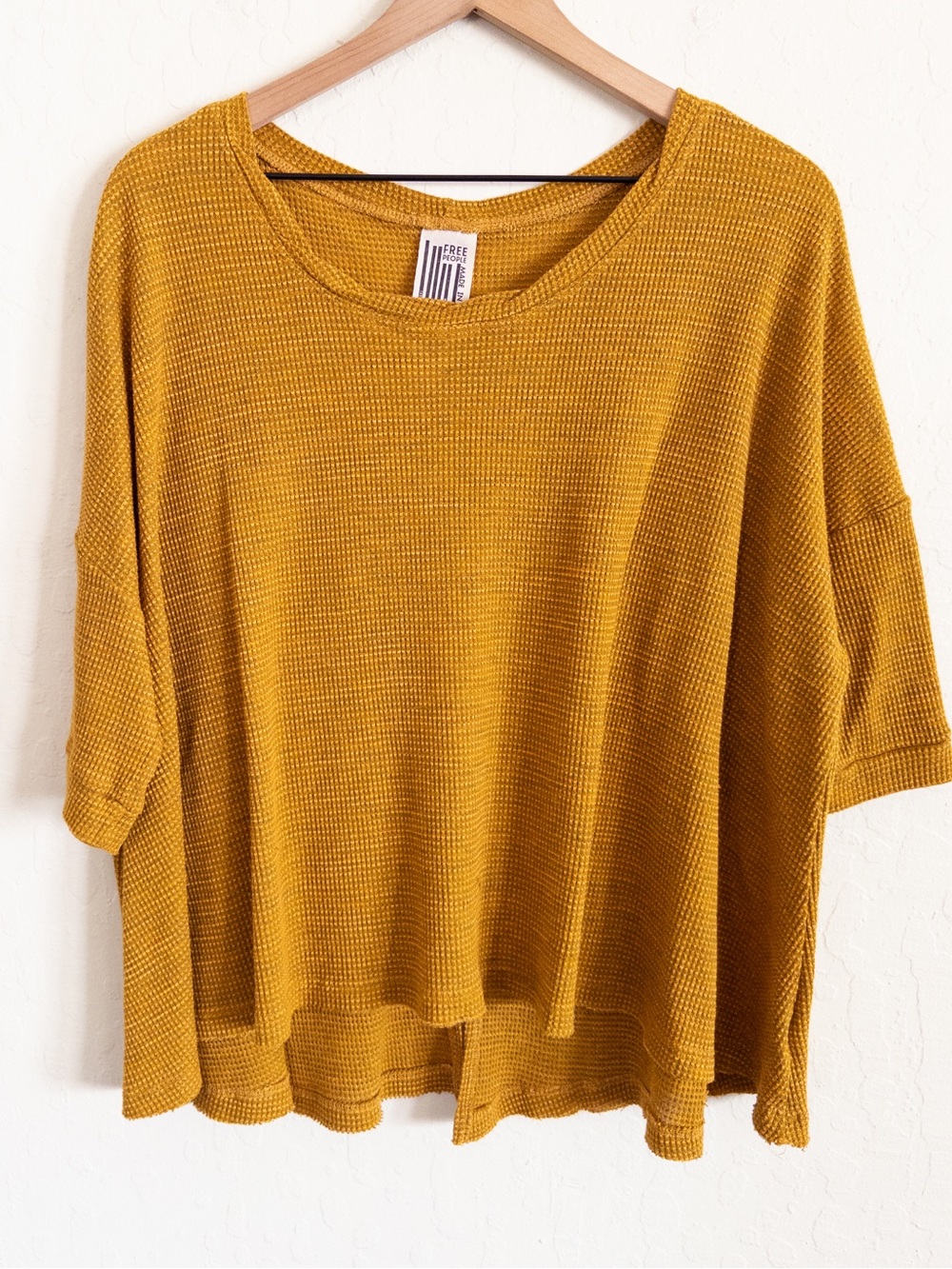 Free People We The Free Boxy Oversized Waffle Knit Open Back T-shirt Top Small